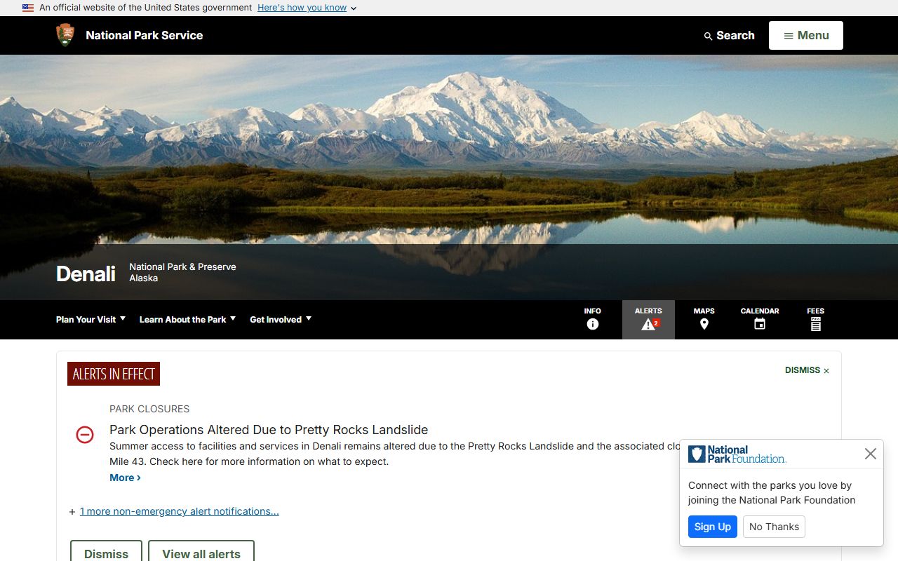 Denali National Park NPS website
