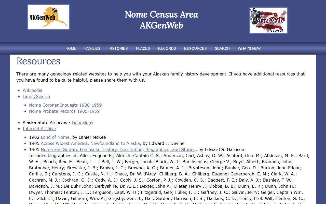 AKGenWeb Nome genealogy resources page