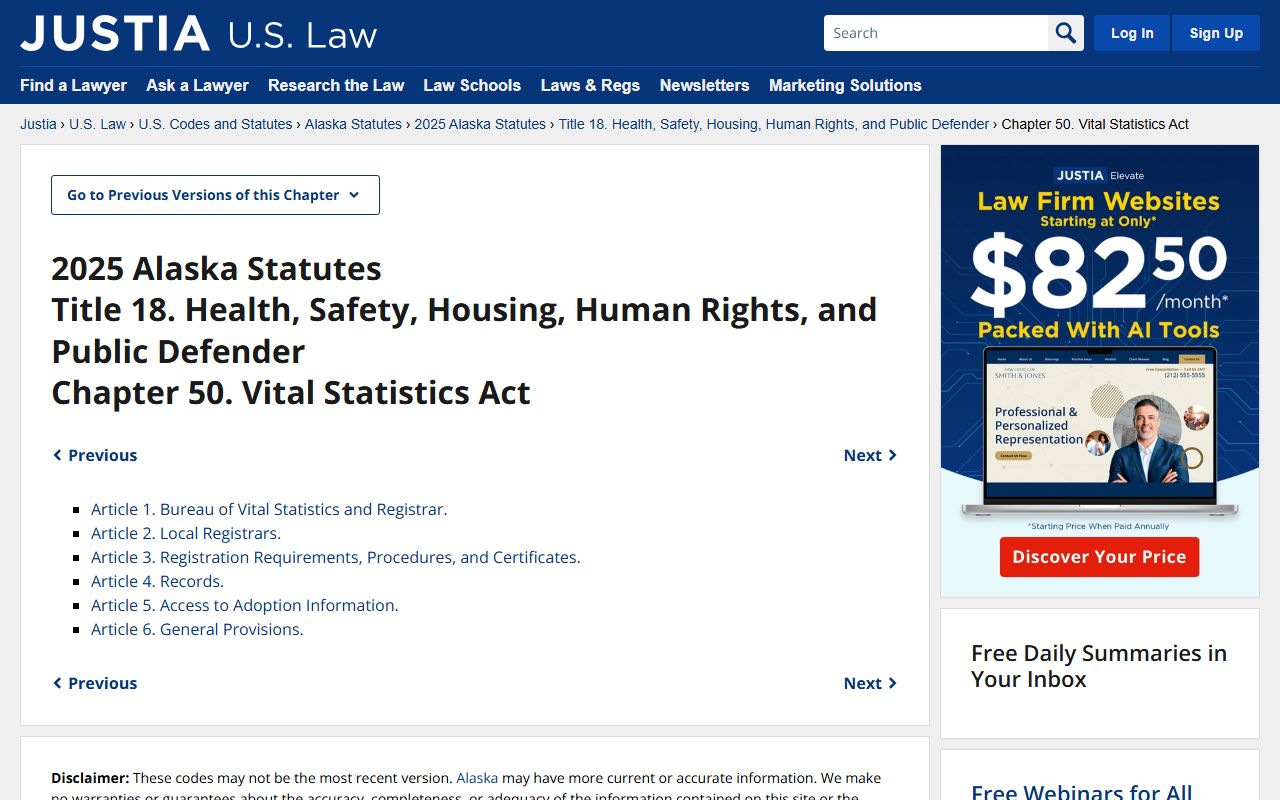 Alaska Death Index - Alaska Vital Statistics Act AS 18.50